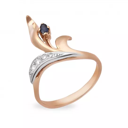 Кольцо с бриллиантами с сапфиром из золота