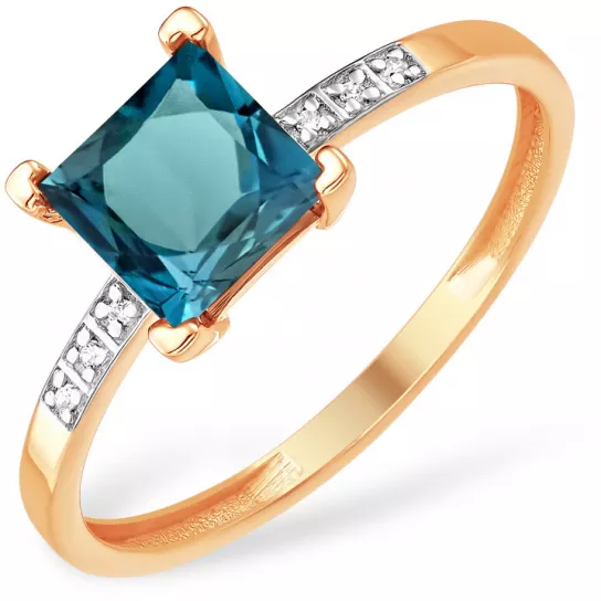 Кольцо с топазом и фианитом из золота