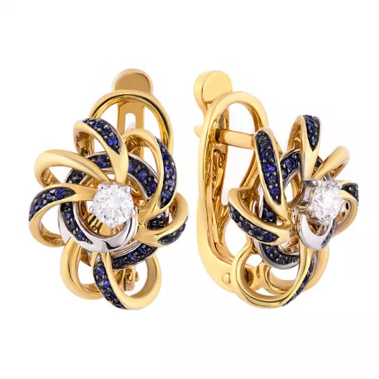 Серьги с бриллиантами с сапфиром из золота